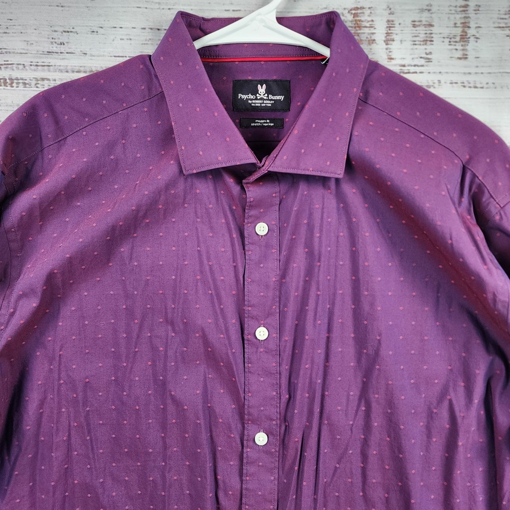 Psycho Bunny Modern Fit Shirt Mens 17.5 34/35 Purple Stretch Non-Iron XL
